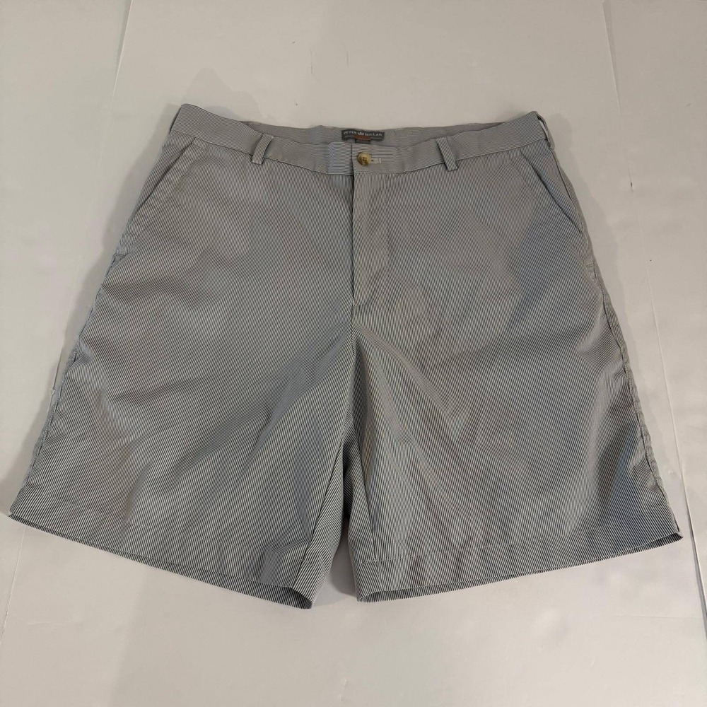 Peter Millar Wicking Golf Shorts Mens 34 Blue White Micro Stripe Performance